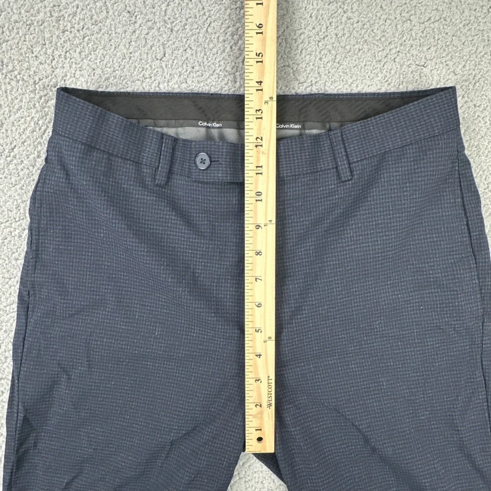Calvin Klein Slim Fit Dress Pants Men 32x32 Blue Microcheck Stretch Preppy